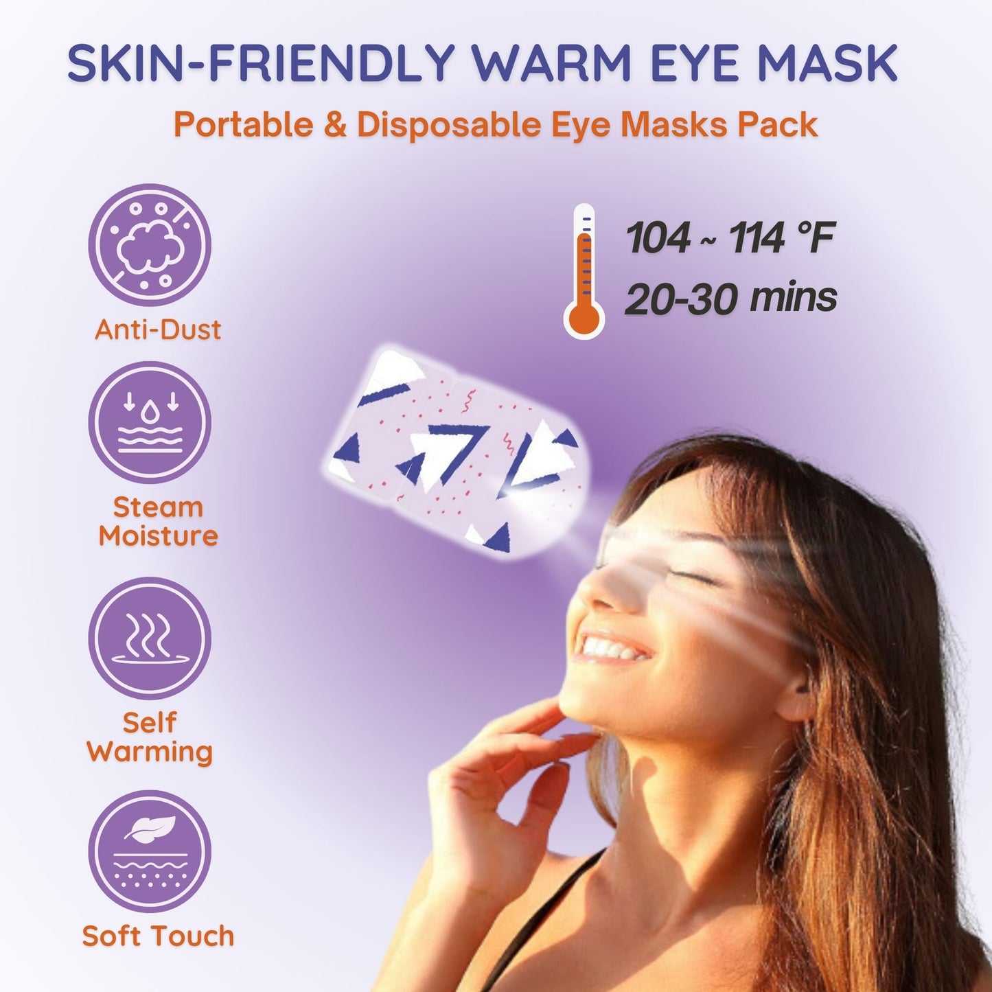 Steam Eye Mask for Dark Circles, Dry Eyes, & Enhanced Sleep, Pack of 5 (Lavender)